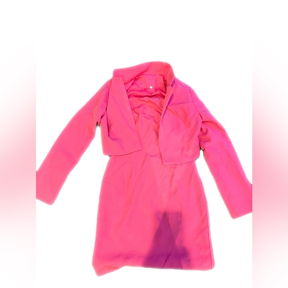 Hot pink body con dress with matching jacket